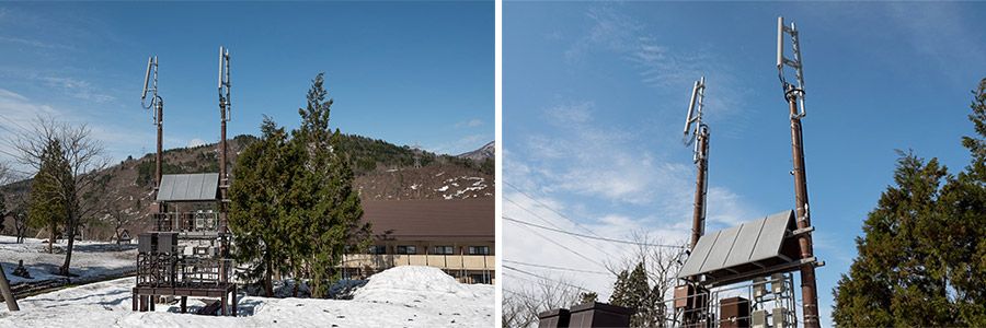 白川郷に電波を届ける「合掌造り風基地局」