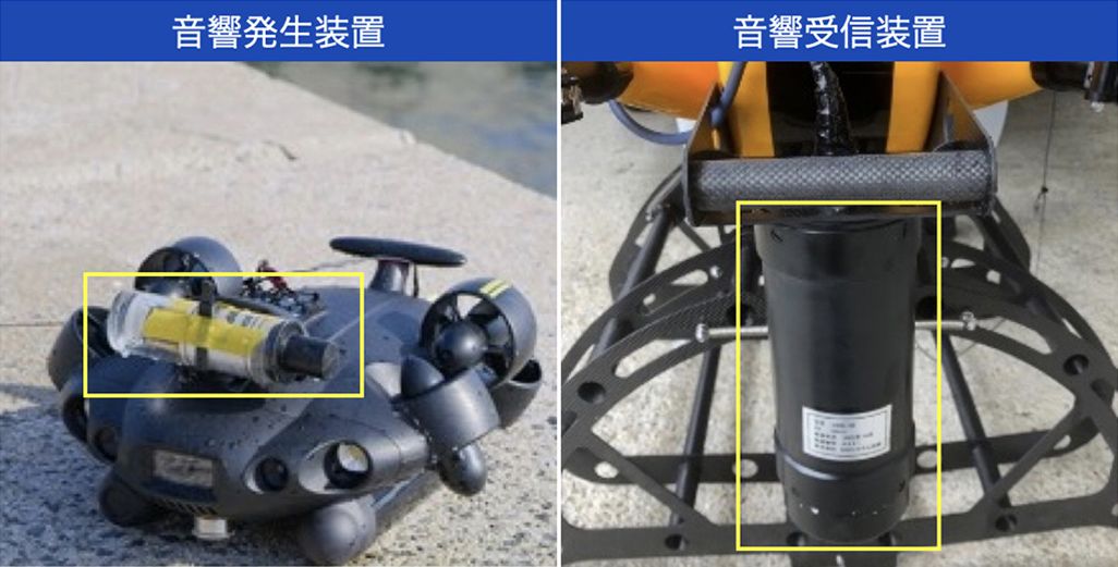 水空合体ドローンに搭載された音響測位装置