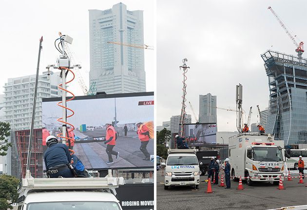 災害対策公開訓練で出動した車載型基地局
