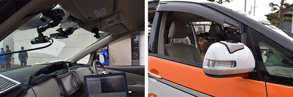 5G自動運転車には正面、後方、左右ドアミラー部とスピードメーターが見える位置にフルHDカメラを設置