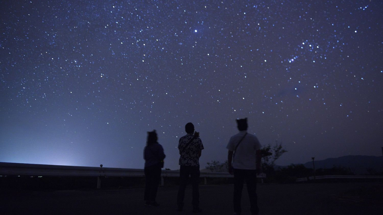 西表島の星空の下、KDDIの高精度GNSS測位を活用した自動音声ガイドを利用する人