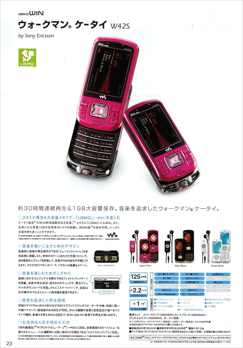 auのソニー製携帯電話ウォークマン ケータイ W42S