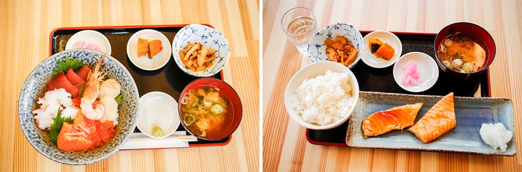 館内にある漁協直営の食堂では新鮮な海の幸が格安で味わえる