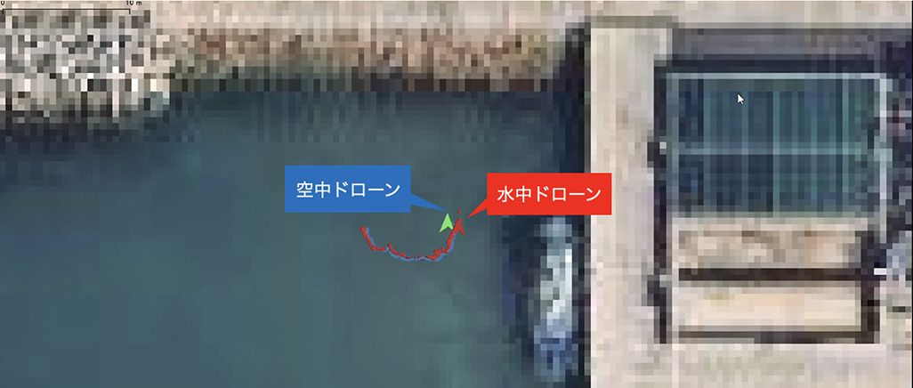 水空合体ドローンの音響測位を表示した画面