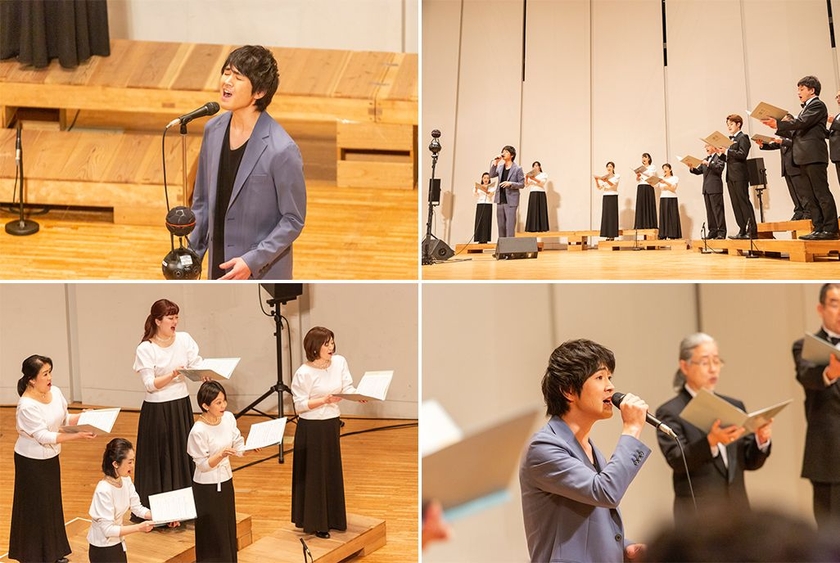 ステージ上で東京混声合唱団と共演する藤巻亮太さん